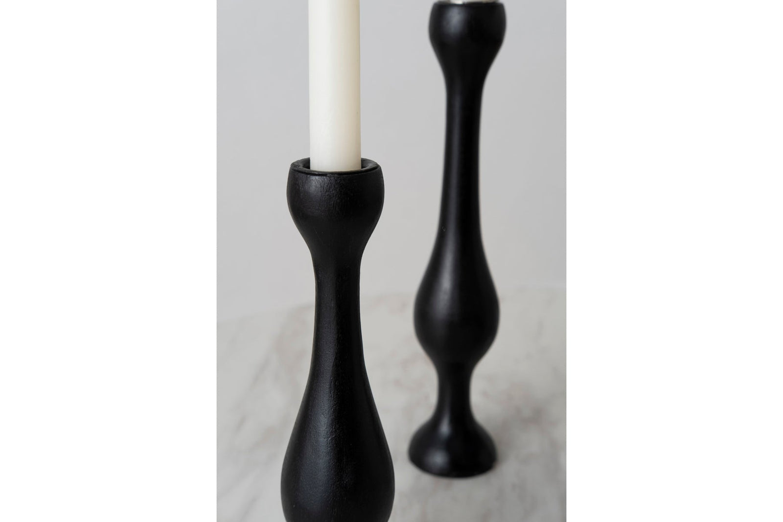 Handturned Wood Candlestick - black STA